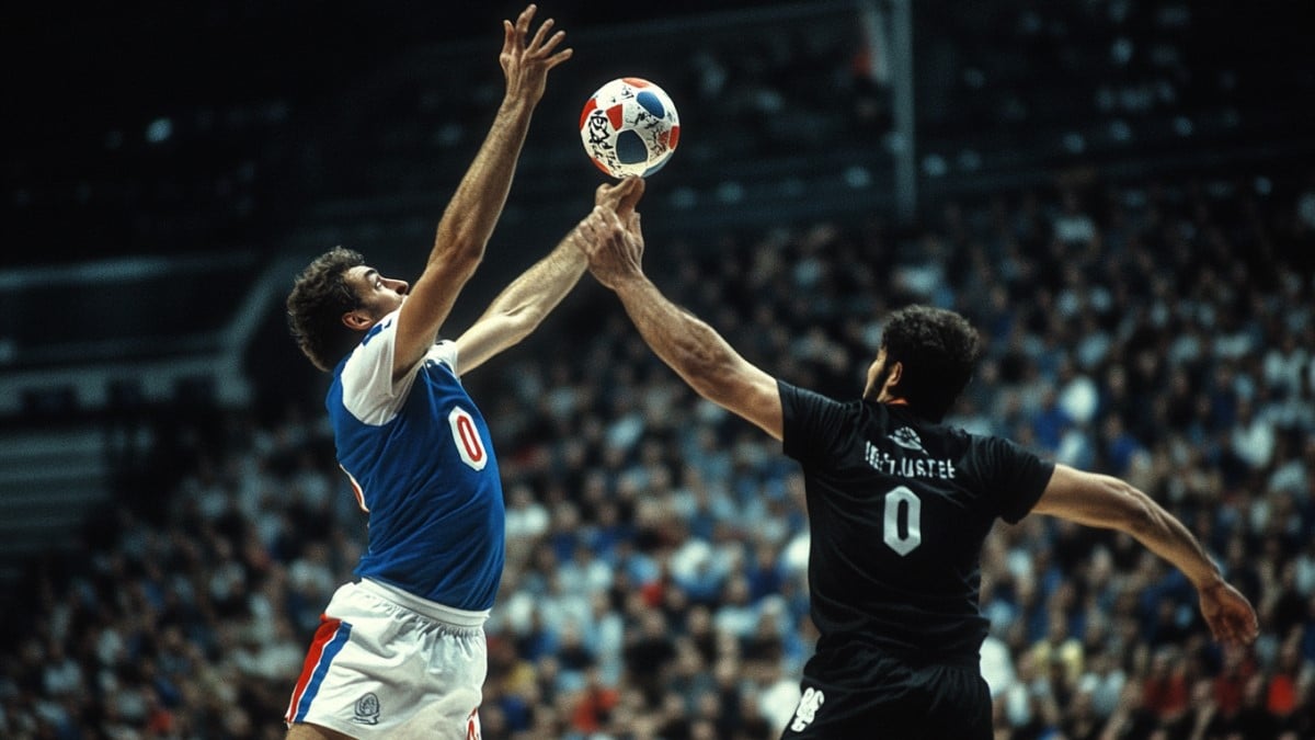 Duel aérien handball joueurs