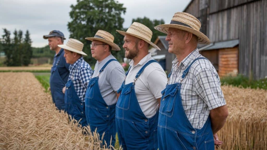 Groupe de fermiers au champ