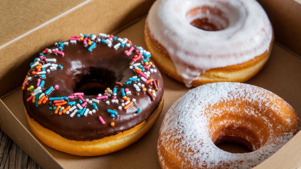 Trois donuts variés en boîte