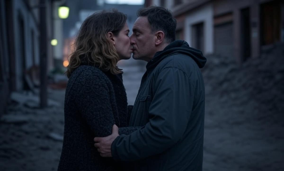 Couple s’embrassant tendrement