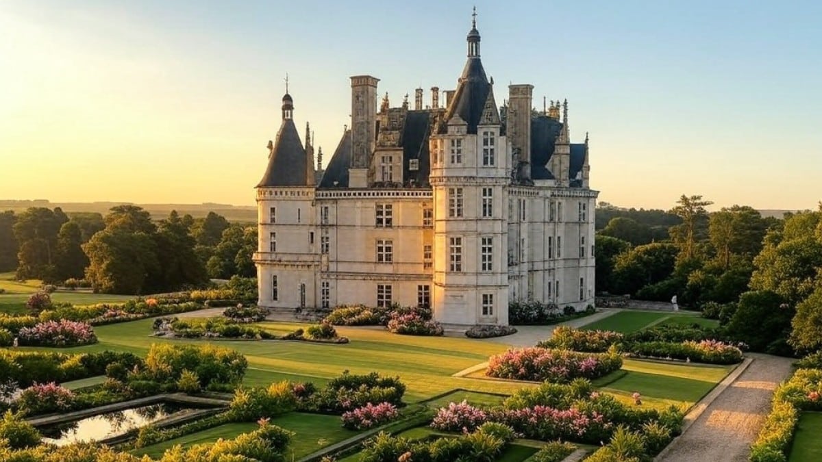 Château entouré de jardins fleuris