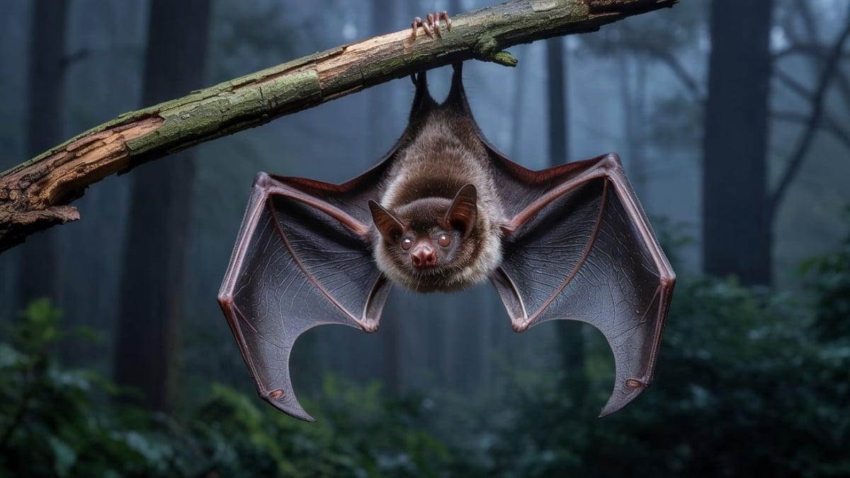Chauve-souris accrochée branche