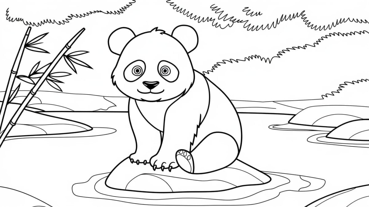 Panda assis sur un rocher