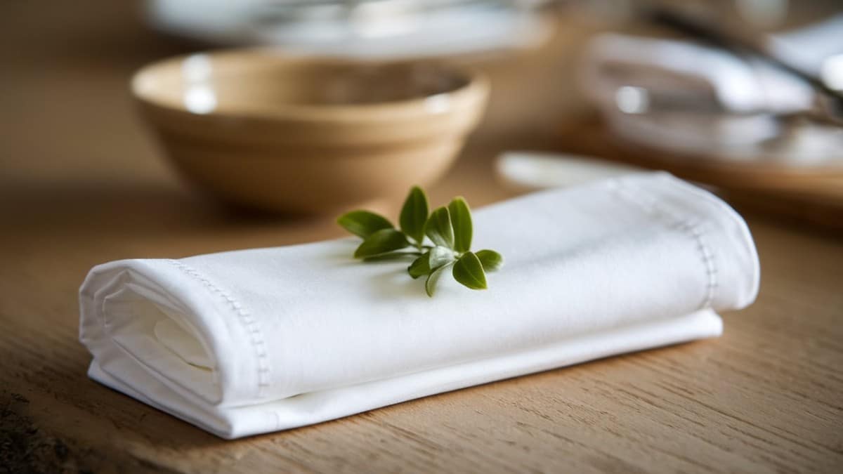 Serviette blanche avec feuille