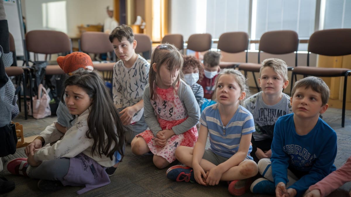 Groupe d’enfants assis attentifs