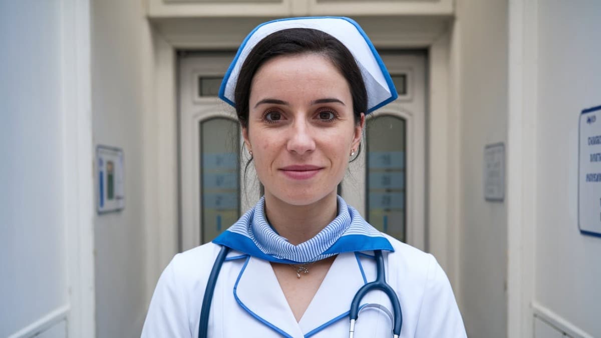 Infirmière en uniforme bleu
