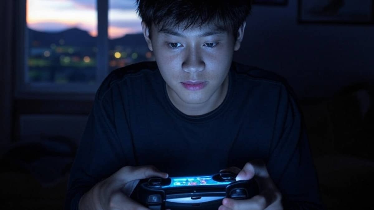 Adolescent jouant à la console