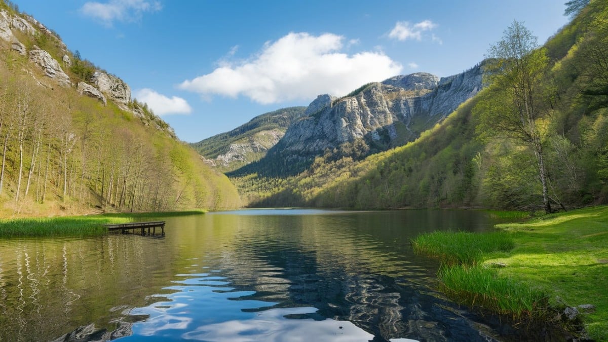 Paysage naturel avec lac et montagnes