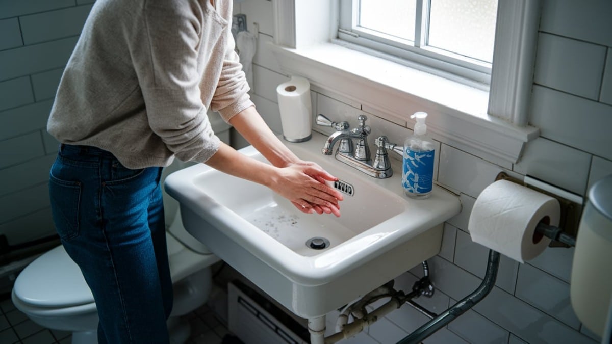 Femme se lavant les mains