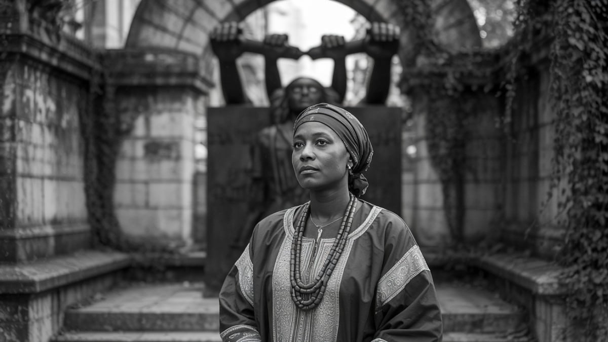 Femme devant monument historique