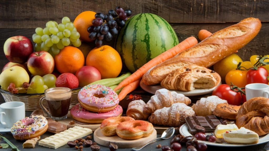 Assortiment de viennoiseries et fruits