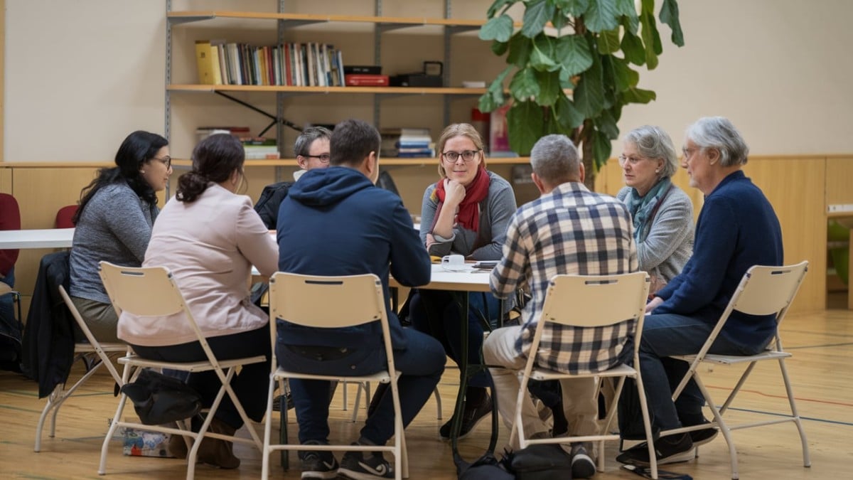 Discussion en groupe assis