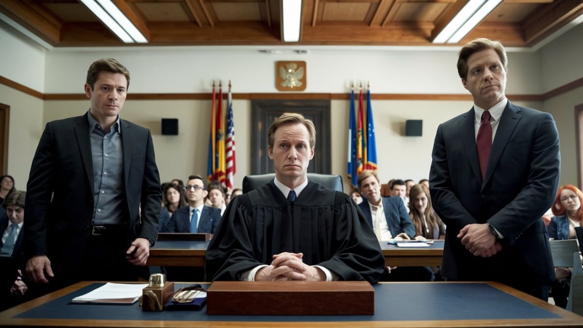 Juge et avocats en tribunal