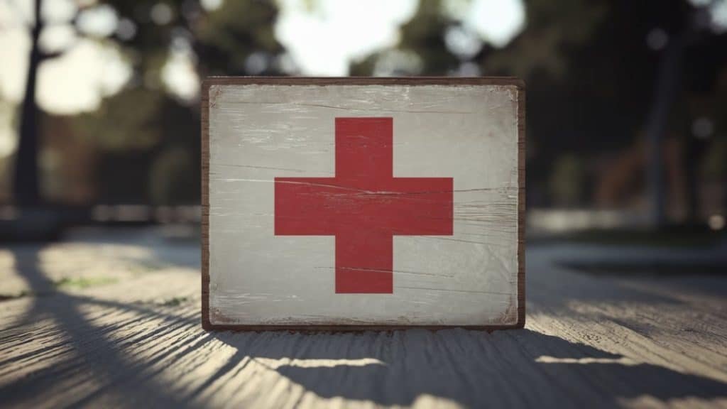 Boîte avec croix rouge