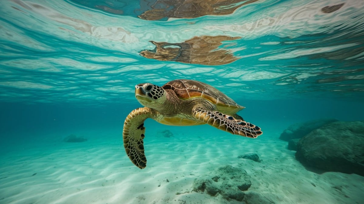 Tortue nageant dans l’océan
