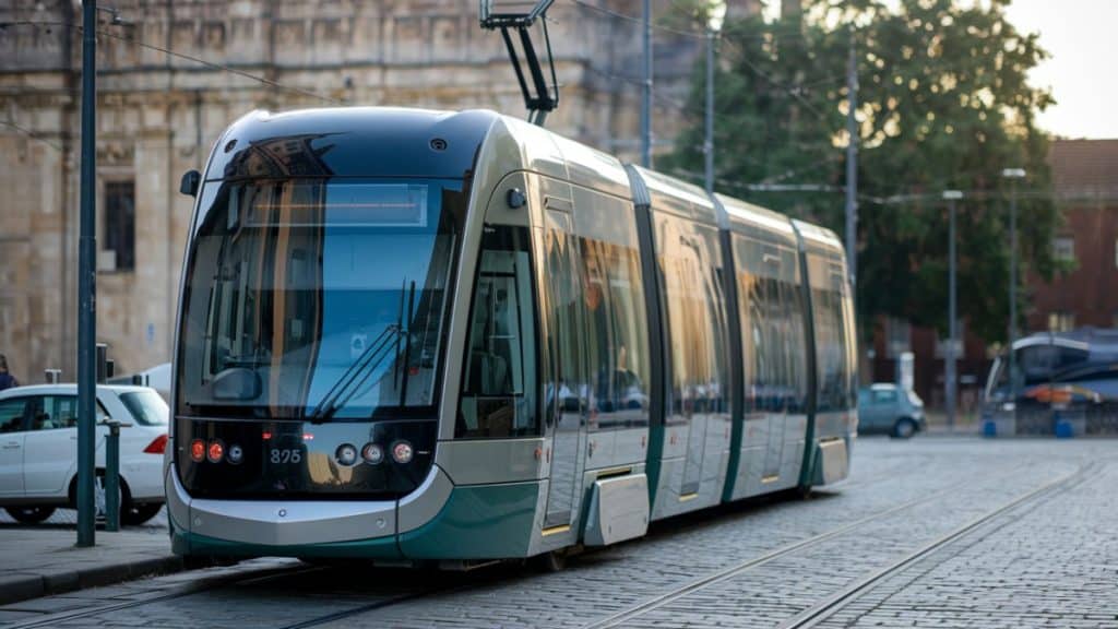 Tramway circulant en ville