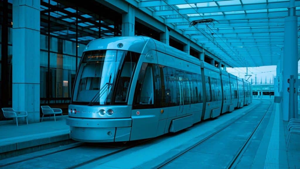 Tramway futuriste en station