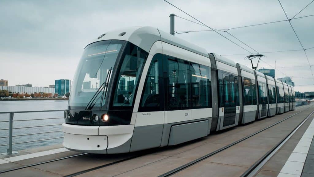 Tramway circulant près de l’eau
