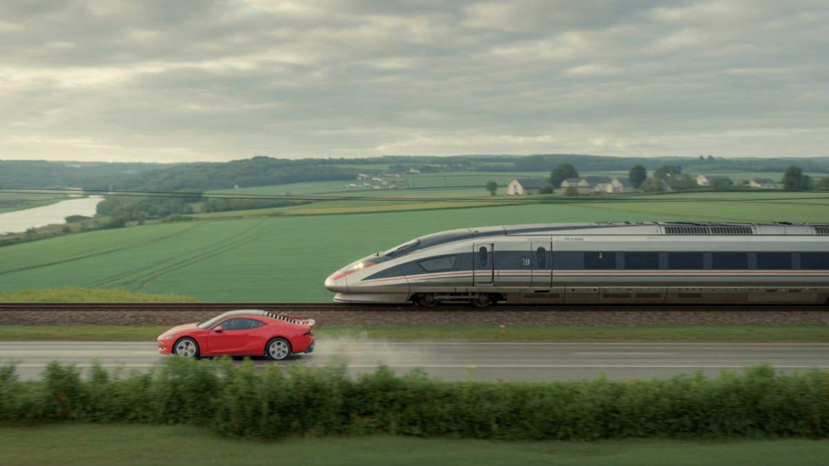 Voiture rouge vs train rapide