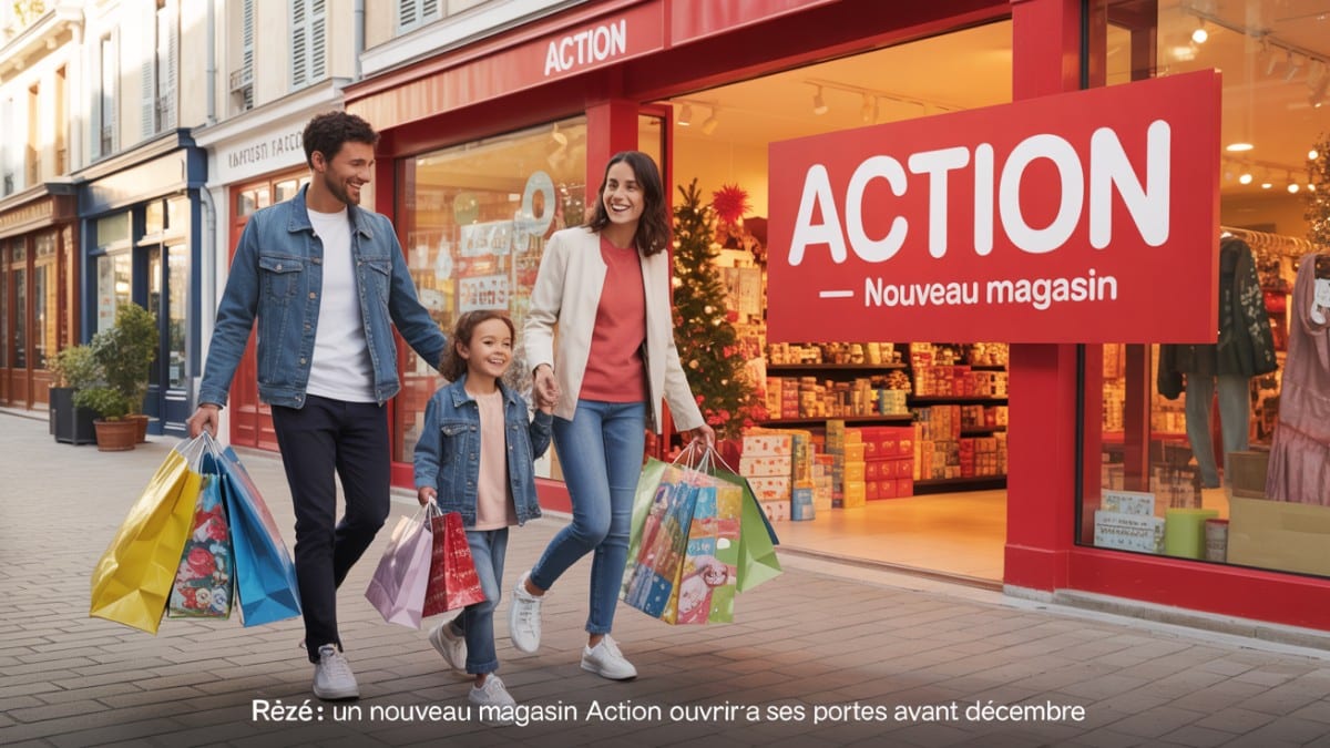Famille devant magasin Action