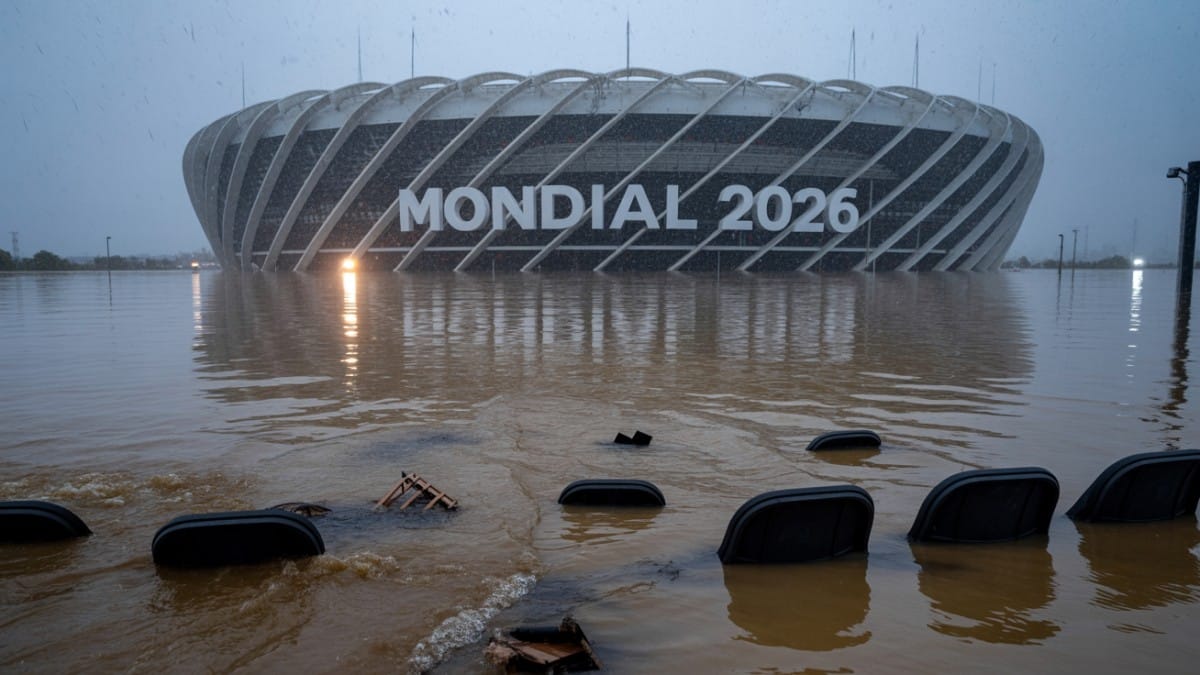 Stade submergé par inondation
